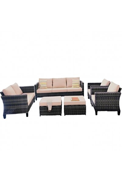 DE HOME Set mobilier de gradina DeHome Zafir 1500 Gray, 9 locuri, culoare gri