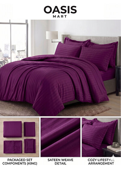 Generic 4-Piece Luxury King Size Striped Bedding Set – Duvet Cover 220×240 cm, Fitted Bedsheet 200×200+30 cm & 2 Pillow Covers 48×74+5 cm | Hotel-Style Premium Bed Linen Set