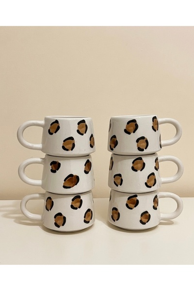 shop 6’lı Leopar Desenli Seramik Kupa Seti