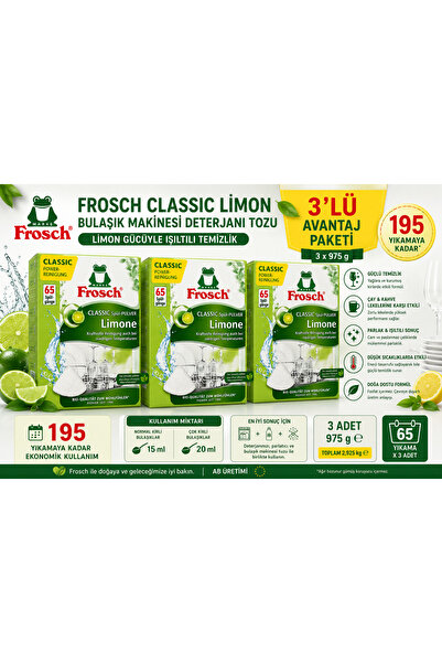 Frosch Classic Limonlu Bulaşık Makinesi Deterjanı Tozu 975 g – 65 Yıkama X 3 ...