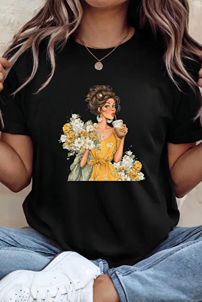 Sarah's Boutique Women's T-shirt – 100% cotton – Floral Coffee