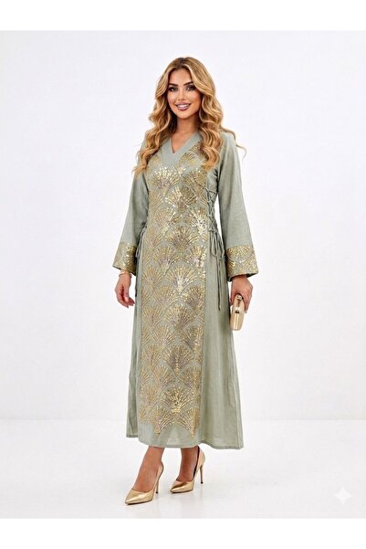 sea gulf Women's Embroidered Front and Side Thread-Tied Waist-Tightening Robe