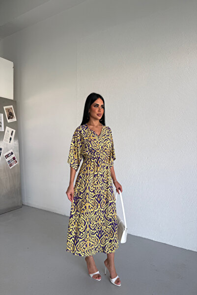 LİLA İSTANBUL Double-Breasted Collar Ethnic Patterned Summer Dress
