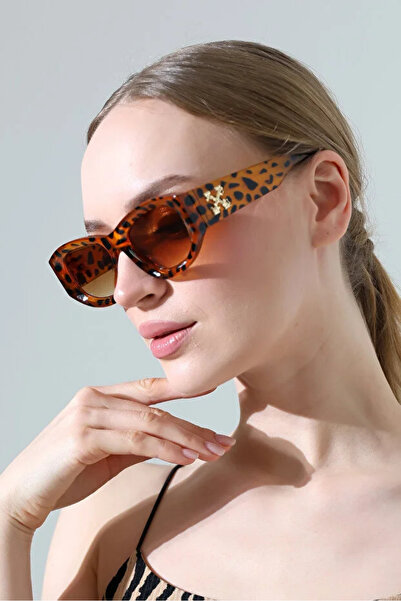 Violon Women's Oval Leopard Frame Brown Glass Sunglasses with Gold Detail