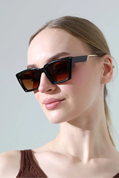 Violon Women's Dark Brown Body Brown Sunglasses with Glass Edge Detail