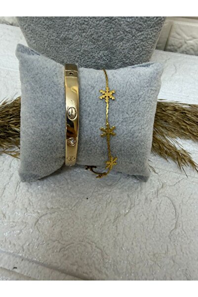 sema aksesuar Women's Gold Color Snowflake and Zircon Stone Handcuff Bracelet...
