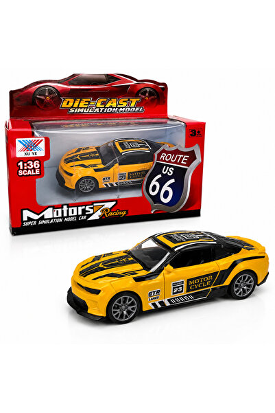 DİE CAST METAL Yellow metallic sports car, 1:36 scale, pull back