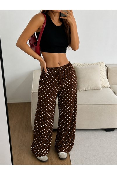 WEEST MODA Women's Polka Dot Patterned Wide Leg Pants Comfortable Fit Palazzo Trousers Summer Stylish Model