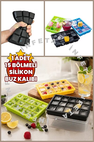 İnfeta 1 Piece 15-Compartment Silicone Ice Mold - Silicone Square Ice Tray Co...