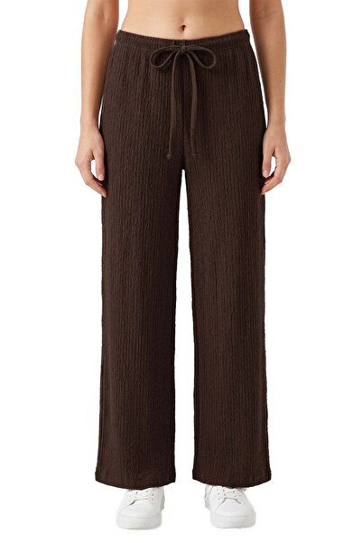 Cottonhill Premium - Tide kolekcija | Smeđe ženske pantalone sa širokim nogav...