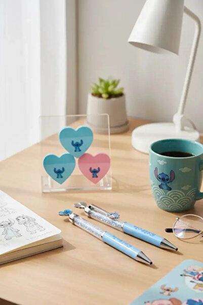 Miniso قلم معدني قابل للدوران بتصميم قلب ستيتش مرخص من ديزني، كريستال، 15.5 سم
