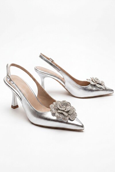 Assortie Radiant Metalik Çiçekli Stiletto Topuklu Davet ve Gece Ayakkabısı 9CM