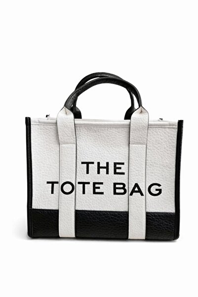 Eluna Η τσάντα tote δίχρωμη λευκό-μαύρο - Γυναικεία δερμάτινη τσάντα χειρός