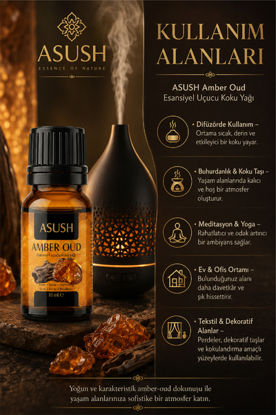 ASUSH Amber Oud Esansiyel Yağ 10 ML – Yoğun, Odunsu ve Lüks Koku Deneyimi