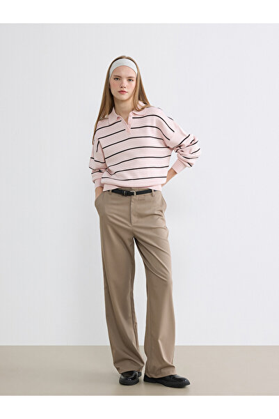 LC Waikiki Nevavm Women's Standard Fit Fabric Trousers with Belt at Waist wit...
