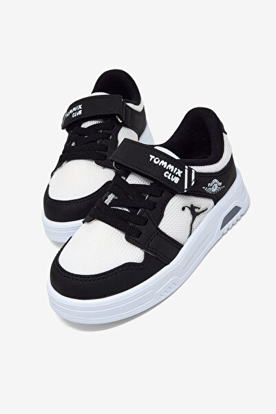 Tonny Black Çocuk Unisex Siyah Beyaz Kauçuk Taban Cırtlı Işıklı Sneaker