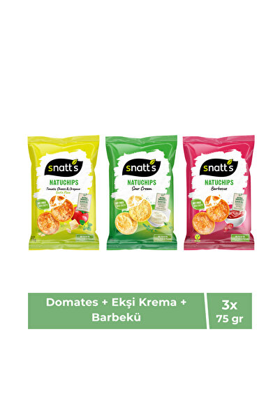 Snatt's Natuchips 3'lü Set Domates Ekşi Krema Barbekü Glutensiz Mısır Cipsi 3...