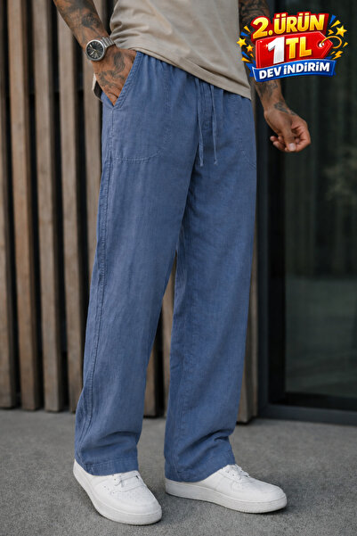 DAMGA JEANS Men's Premium Jogger Relax Fit Smoked Linen Trousers