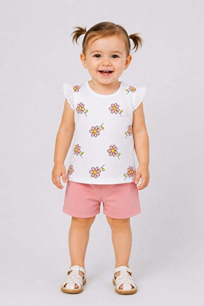 dinamik çocuk Baby girl daisy print summer 2-piece set with scalloped sleeve ...