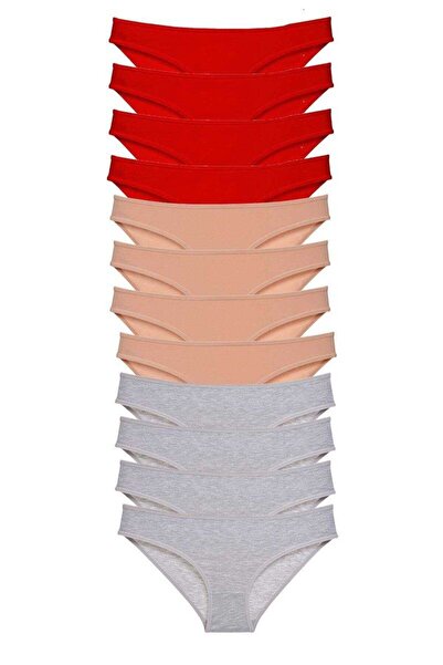 Mestore 12 Pieces Eco Set Lycra Women's Slip Panties Red Skin Gray