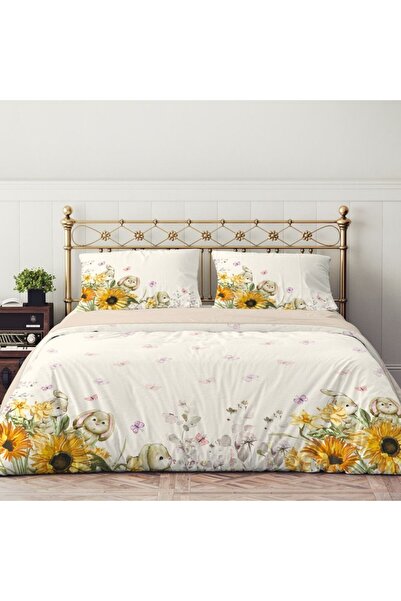 Club Cotton Σεντόνια διπλού κρεβατιού 3D 100% βαμβάκι ranforce, Mochi ηλιοτρόπιο