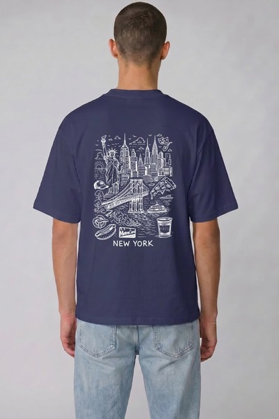 Coredra Ny City Oversize Fit T-Shirt Men - Navy Blue C101
