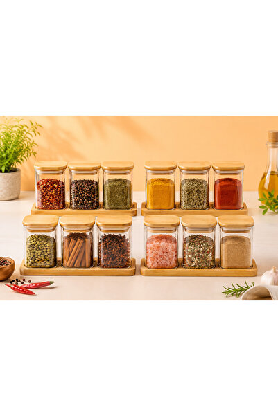 mafa home 12-Piece Bamboo Vacuum Lid Borosilicate Glass Spice Jar with Bamboo...