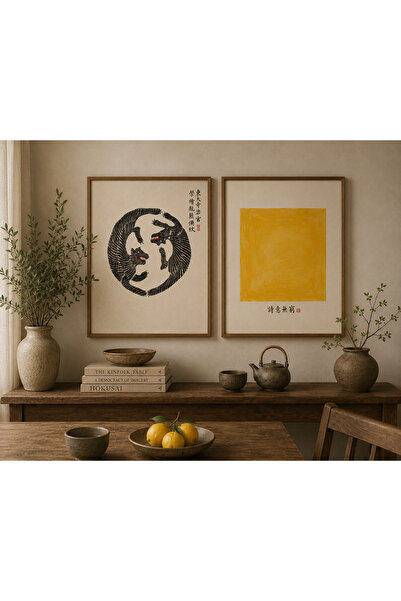 Boho wellness studio Japon Esintili Minimal Sanat Ahşap Çerçeveli Poster Seti