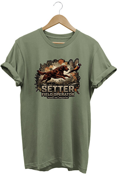 WİDİ Unisex Setter Printed T-Shirt - Hunter Dogs Series Crew Neck Cotton T-Shirt