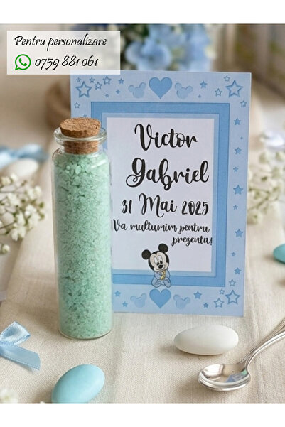OEM Baptism certificate, bath salt bottle, Top Bottom Set of 8 pieces, model 03