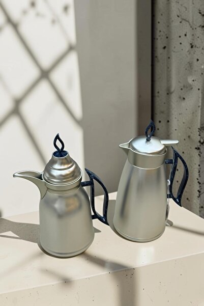 WAHJ ALMASAH Tramisu Tea and Coffee Set Steel Matte Silver and Marble Handle ...
