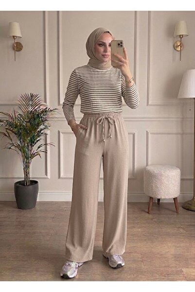Bahar Altundemir Women's Wide Leg Aerobin Fabric Lace-Up Trousers