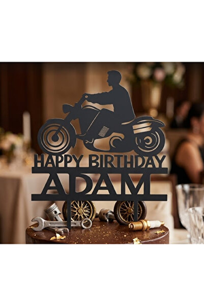 Kanem3D Motosiklet Temalı Happy Birthday Pasta Süsü - Motorcu Adam Doğum Günü...
