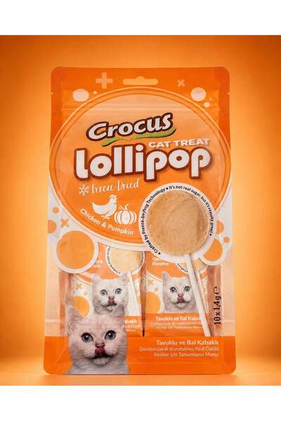 Crocus Kediler İçin Tavuklu Ve Balkabaklı Lolipop 10x1,4 gram – Ödül ve Atışt...