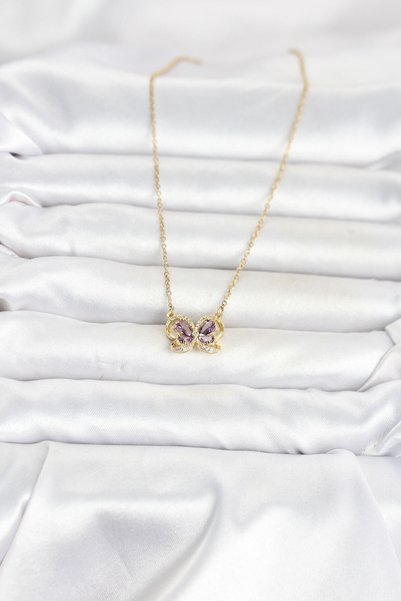 NM Store سلسلة من الفولاذ 316L باللون الذهبي على شكل فراشة أرجوانية للنساء
