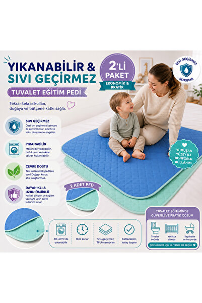 CDE Abso 2'li Çocuk Tuvalet Eğitim Pedi Yıkanabilir Sıvı Geçirmez Yatak Koruy...