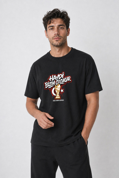 TREND EMMODA Tricou negru pentru fani al echipei naționale, cu imprimeu pentr...
