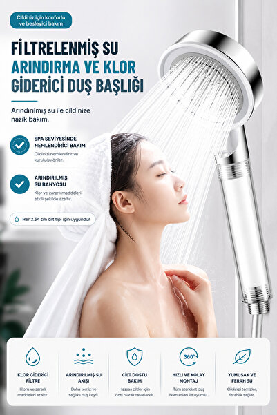 Dihamer Temizleme Filitreli Duş Başlığı 5 Fonsyonlu 1 Adet Filitre Hediyeli