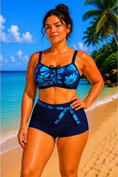 FUBA Two-piece swimsuit, plus sizes, adjustable bra with drawstring and short...
