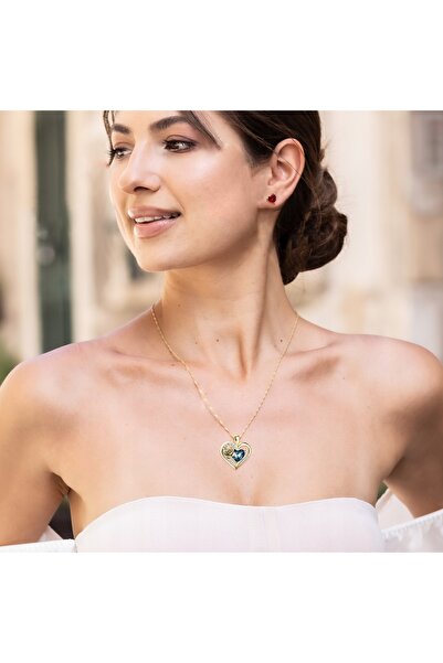 Larezo Colier Din Argint 925 Placat Cu Aur, Pandantiv Inima Love Cu Trandafir...