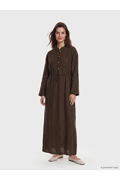 LC Waikiki Nevavm Farkıyla Kaçık Collar Gathered 100% Linen Dress