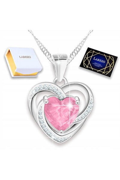 Larezo 925 Silver Necklace, Heart Pendant Made of Powdered Pink Crystal and Z...