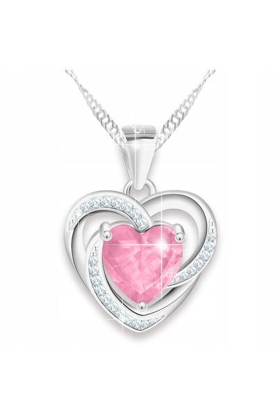 Larezo 925 Silver Necklace, Heart Pendant Made of Powdered Pink Crystal and Z...