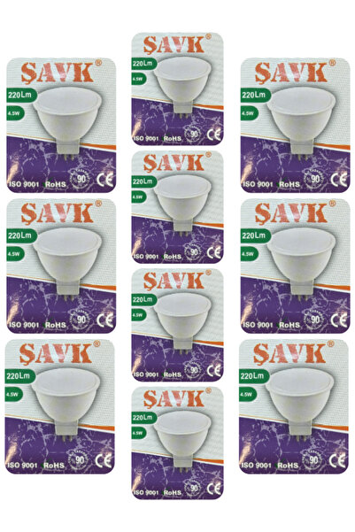 şavk (10 Adet) 12Volt AC/DC 4,5W (22W) Beyaz Işık (6500K) GU5.3 Duylu (İğne B...