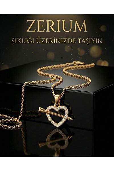 ZERİUM Kadın Zirkon Taşlı Çelik Kolye Elegant Romantik Kalp 45 Cm