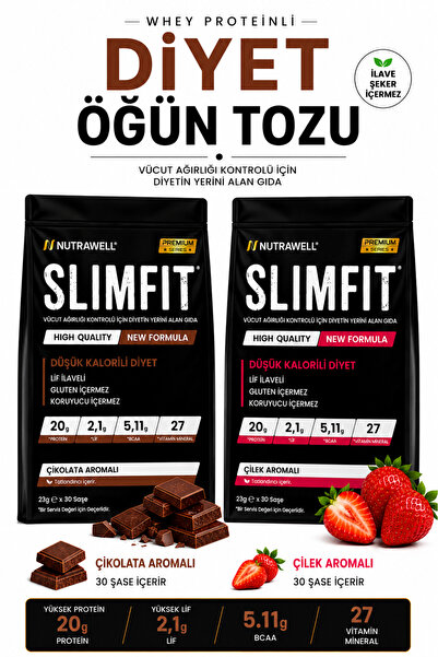 Nutrawell Çilek ve Çikolata 2li Set 60 Öğün Yüksek Proteinli Diyet Öğün Tozu