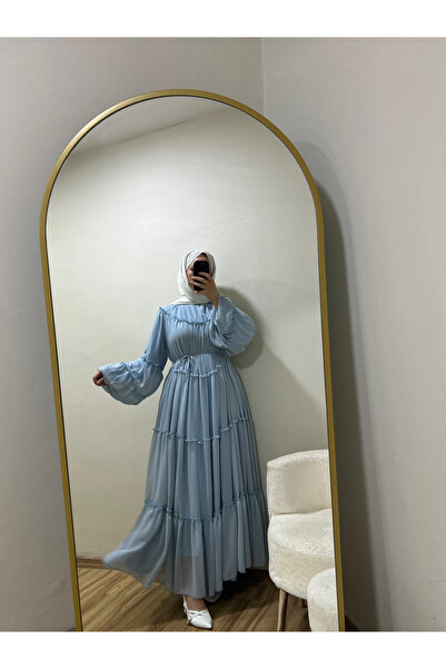 BNGL Boutique Yazlık Şifon astarlı kuşaklı fırfır elbise