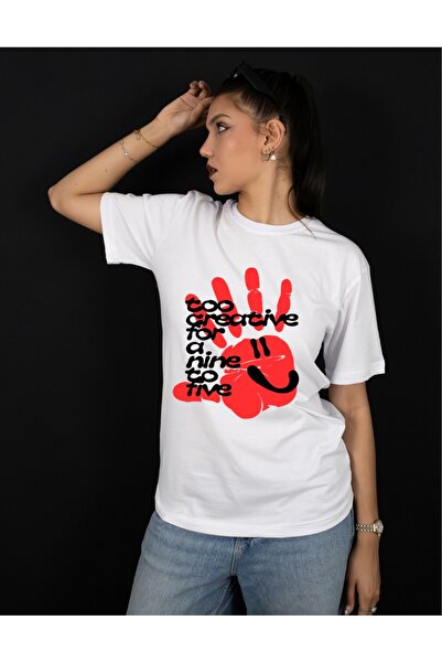 Krays Red X and "Too Creative" Printed Unisex Crew Neck White T-Shirt - Moder...