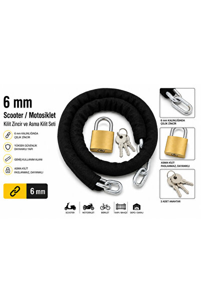 beneficio 6 mm 1.20 metre Scooter Motorsiklet Kilidi Zincir ve asma Kilit Set...