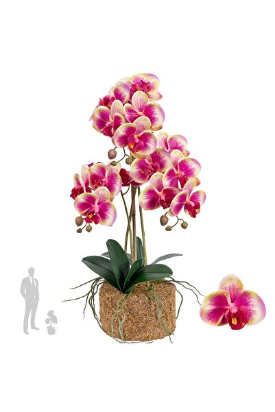 Roberto Rossi Orhidee artificiala roz cu galben cu aspect H61 cm cu 3 tulpini